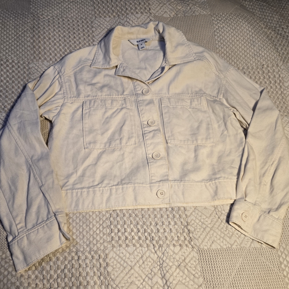 Old Navy Womens Cream Cropped Jacket